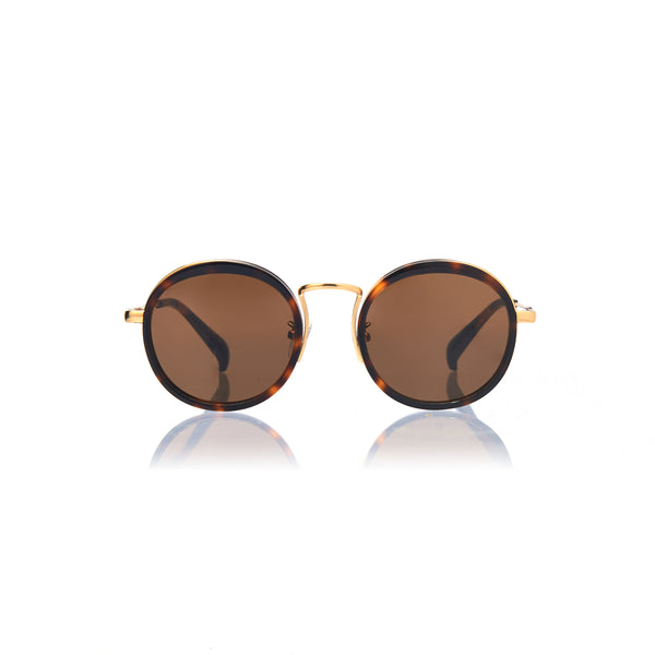KYOTO (Honey Tortoise and Gold Metal  with Solid Brown Lens)