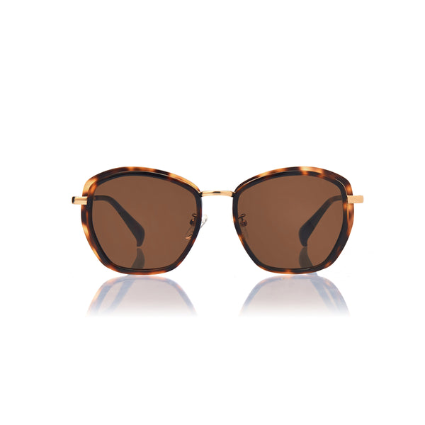 PRAGUE (Honey Tortoise and Gold Metal with Solid Brown Lens)